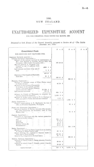 UNAUTHORIZED EXPENDITURE ACCOUNT FOR THE FINANCIAL YEAR ENDED 31st MARCH, 1886.