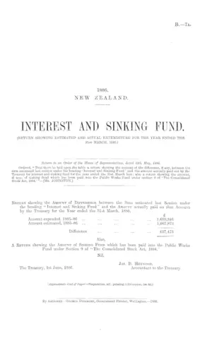 INTEREST AND SINKING FUND. (RETURN SHOWING ESTIMATED AND ACTUAL EXPENDITURE FOR THE YEAR ENDED THE 31st MARCH, 1886.)