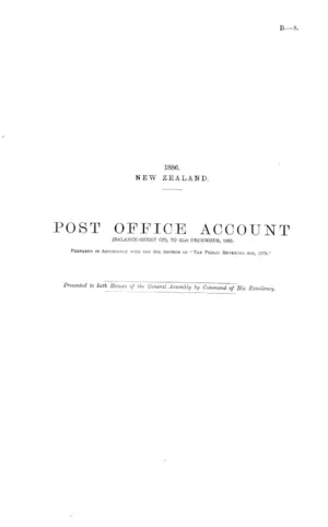 POST OFFICE ACCOUNT (BALANCE-SHEET OF), TO 31st DECEMBER, 1885. Prepared in Accordance with the 9th Section of "The Public Revenues Act, 1878."