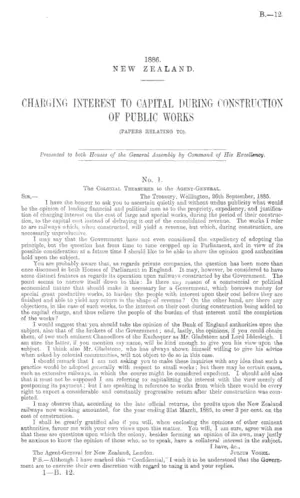 CHARGING INTEREST TO CAPITAL DURING CONSTRUCTION OF PUBLIC WORKS (PAPERS RELATING TO).