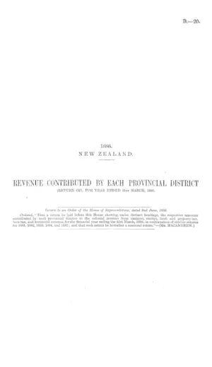 REVENUE CONTRIBUTED BY EACH PROVINCIAL DISTRICT (RETURN OF), FOR YEAR ENDED 31st MARCH, 1886.