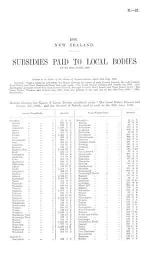 SUBSIDIES PAID TO LOCAL BODIES UP TO 30th JUNE, 1886.