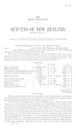 SURVEYS OF NEW ZEALAND. (REPORT FOR 1885-86.)