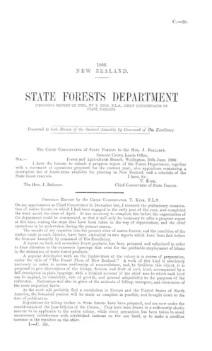 STATE FORESTS DEPARTMENT (PROGRESS REPORT OF THE), BY T. KIRK, F.L.S., CHIEF CONSERVATOR OF STATE FORESTS.
