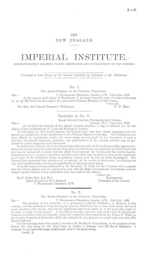 IMPERIAL INSTITUTE. (CORRESPONDENCE RELATING TO THE ORIGINATION AND DEVELOPMENT OF THE SCHEME.)