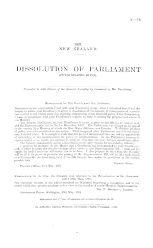 DISSOLUTION OF PARLIAMENT (PAPERS RELATING TO THE).