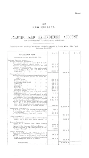 UNAUTHORIZED EXPENDITURE ACCOUNT FOR THE FINANCIAL YEAR ENDED 31st MARCH, 1887.