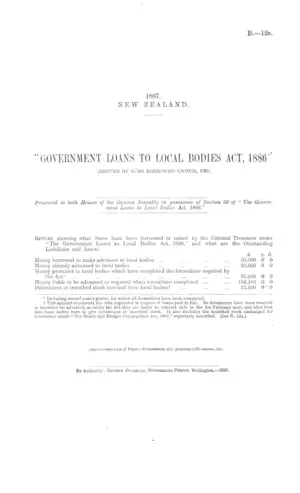 "GOVERNMENT LOANS TO LOCAL BODIES ACT, 1886" (RETURN OF SUMS BORROWED UNDER), ETC.