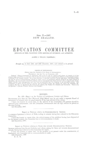 EDUCATION COMMITTEE (REPORTS OF THE), TOGETHER WITH MINUTES OF EVIDENCE, AND APPENDIX. (JAMES G. WILSON, CHAIRMAN.)