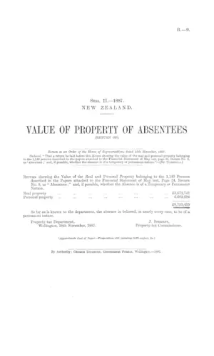 VALUE OF PROPERTY OF ABSENTEES (RETURN OF).