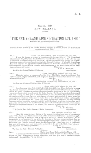 "THE NATIVE LAND ADMINISTRATION ACT, 1886" (REPORTS BY COMMISSIONERS UNDER).