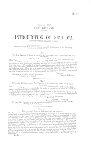 INTRODUCTION OF FISH-OVA (CORRESPONDENCE RELATING TO THE).