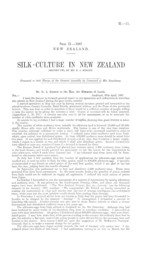 SILK-CULTURE IN NEW ZEALAND (REPORT ON), BY MR. G. A. SCHOOL.
