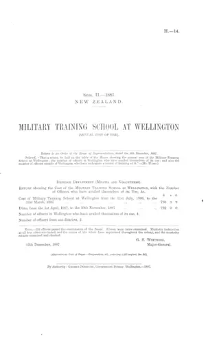 MILITARY TRAINING SCHOOL AT WELLINGTON (ANNUAL COST OF THE).