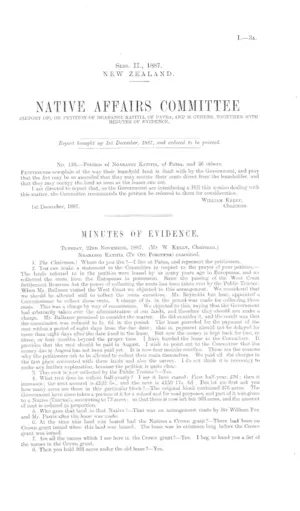 NATIVE AFFAIRS COMMITTEE (REPORT OF), ON PETITION OF NGARANGI KATITIA, OF PATEA, AND 26 OTHERS, TOGETHER WITH MINUTES OF EVIDENCE.