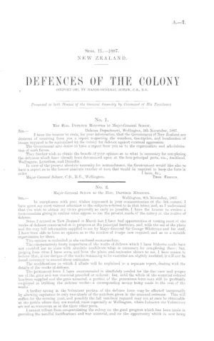 DEFENCES OF THE COLONY (REPORT ON), BY MAJOR-GENERAL SCHAW, C.B., R.E.