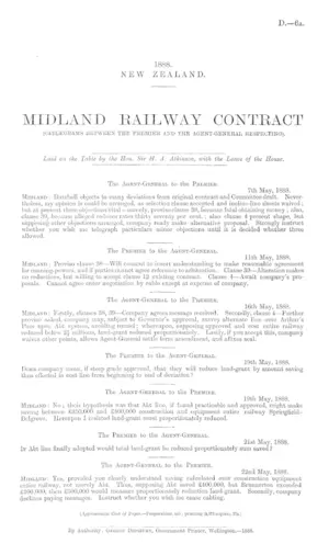 MIDLAND RAILWAY CONTRACT (CABLEGRAMS BETWEEN THE PREMIER AND THE AGENT-GENERAL RESPECTING).