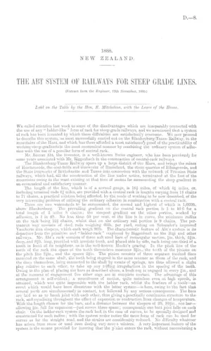 THE ABT SYSTEM OF RAILWAYS FOR STEEP GRADE LINES. (Extract from the Engineer, 12th November, 1886.)
