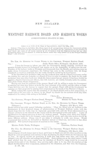 WESTPORT HARBOUR BOARD AND HARBOUR WORKS (CORRESPONDENCE RELATIVE TO THE).