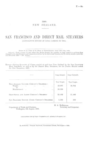 SAN FRANCISCO AND DIRECT MAIL STEAMERS (COMPARATIVE RETURN OF CARGO CARRIED BY THE).