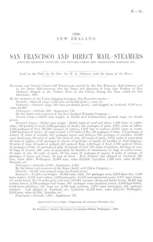 SAN FRANCISCO AND DIRECT MAIL Â– STEAMERS (RETURN SHOWING OUTWARD AND INWARD CARGO AND PASSENGERS CARRIED BY).