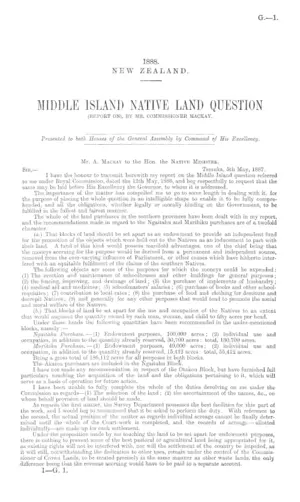 MIDDLE ISLAND NATIVE LAND QUESTION (REPORT ON), BY MR. COMMISSIONER MACKAY.