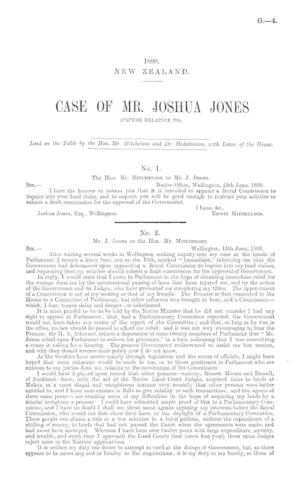 CASE OF MR. JOSHUA JONES (PAPERS RELATIVE TO).