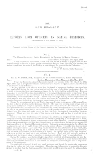 REPORTS FROM OFFICERS IN NATIVE DISTRICTS. (In continuation of G.-1, Session II., 1887.)