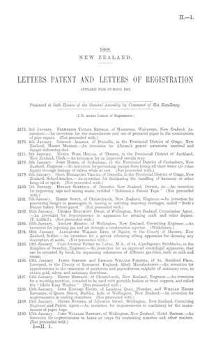 LETTERS PATENT AND LETTERS OF REGISTRATION APPLIED FOR DURING 1887.