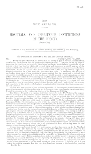 HOSPITALS AND CHARITABLE INSTITUTIONS OF THE COLONY (REPORT ON).