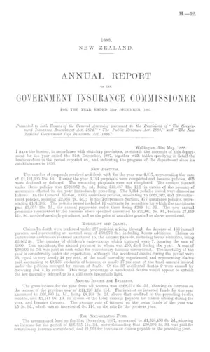 ANNUAL REPORT OF THE GOVERNMENT INSURANCE COMMISSIONER FOR THE YEAR ENDED 31st DECEMBER, 1887.