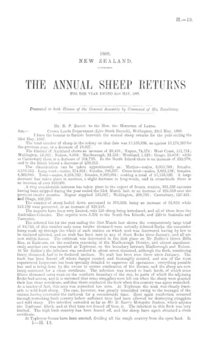 THE ANNUAL SHEEP RETURNS FOR THE YEAR ENDED 31st MAY, 1887.
