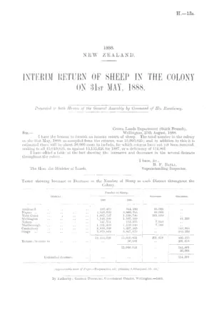 INTERIM RETURN OF SHEEP IN THE COLONY ON 31st MAY, 1888.