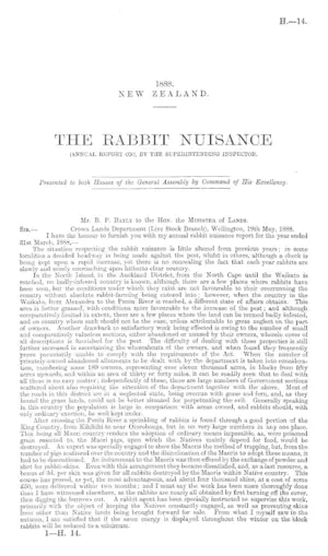 THE RABBIT NUISANCE (ANNUAL REPORT ON), BY THE SUPERINTENDING INSPECTOR.