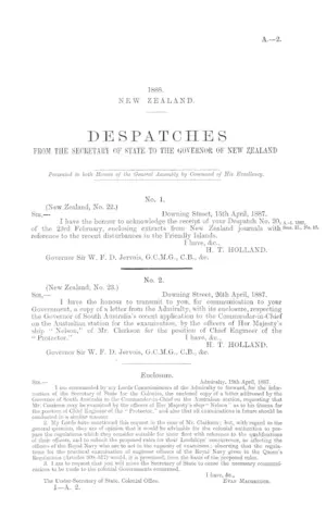 DESPATCHES FROM THE SECRETARY OF STATE TO THE GOVERNOR OF NEW ZEALAND
