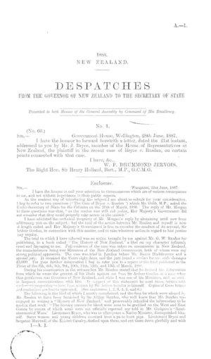 DESPATCHES FROM THE GOVERNOR OF NEW ZEALAND TO THE SECRETARY OF STATE