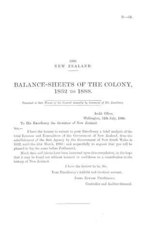 BALANCE-SHEETS OF THE COLONY, 1832 to 1888.
