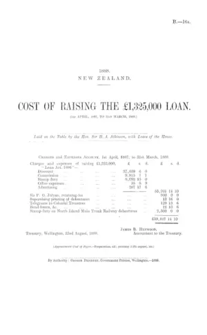 COST OF RAISING THE £1,325,000 LOAN. (1st APRIL, 1887, TO 31st MARCH, 1888.)