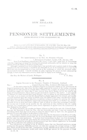 PENSIONER SETTLEMENTS (PAPERS RELATIVE TO THE ESTABLISHMENT OF).
