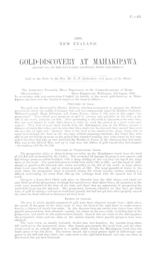 GOLD-DISCOVERY AT MAHAKIPAWA (REPORT ON), BY THE INSPECTING ENGINEER, MINES DEPARTMENT.