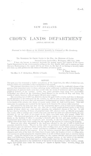CROWN LANDS DEPARTMENT (ANNUAL REPORT ON).
