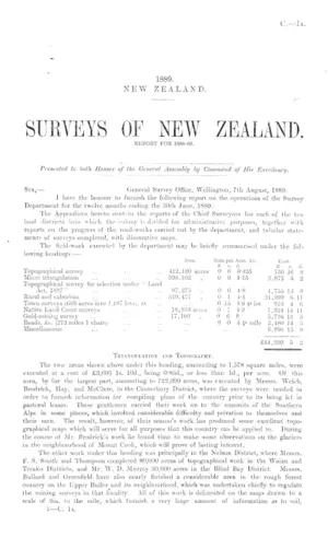 SURVEYS OF NEW ZEALAND. REPORT FOR 1888-89.