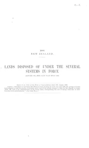 LANDS DISPOSED OF UNDER THE SEVERAL SYSTEMS IN FORCE (RETURN OF), FOR EACH YEAR SINCE 1880.