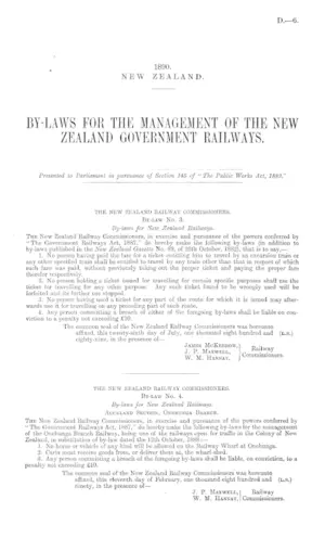 BY-LAWS FOR THE MANAGEMENT OF THE NEW ZEALAND GOVERNMENT RAILWAYS.