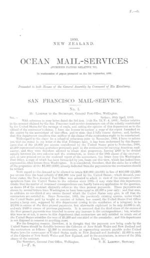 OCEAN MAIL-SERVICES (FURTHER PAPERS RELATIVE TO). [In continuation of papers presented on the 5th September, 1889.]