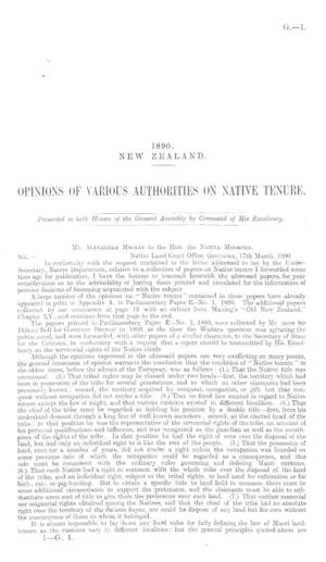 OPINIONS OF VARIOUS AUTHORITIES ON NATIVE TENURE.