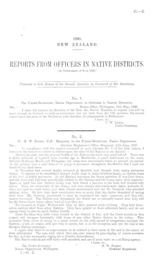 REPORTS FROM OFFICERS IN NATIVE DISTRICTS. [In Continuation of G.-3, 1889.]