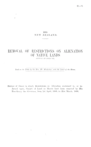 REMOVAL OF RESTRICTIONS ON ALIENATION OF NATIVE LANDS (RETURN OF CASES OF).