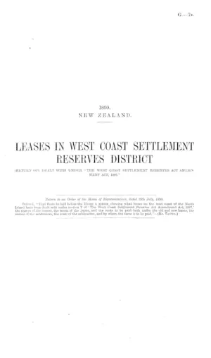 LEASES IN WEST COAST SETTLEMENT RESERVES DISTRICT (RETURN OF), DEALT WITH UNDER "THE WEST COAST SETTLEMENT RESERVES ACT AMENDMENT ACT, 1887."