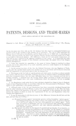 PATENTS, DESIGNS, AND TRADE-MARKS (FIRST ANNUAL REPORT OF THE REGISTRAR OF).